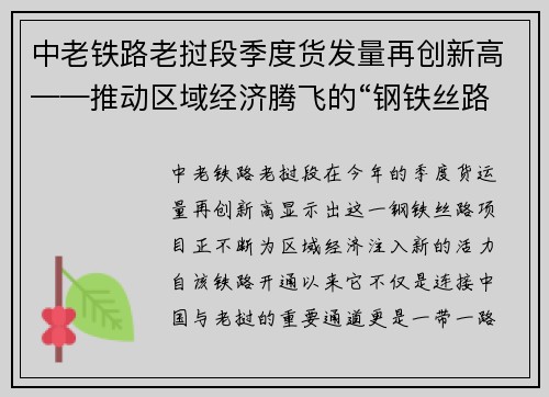中老铁路老挝段季度货发量再创新高——推动区域经济腾飞的“钢铁丝路”