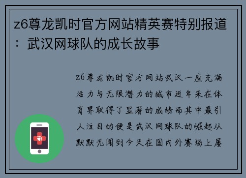 z6尊龙凯时官方网站精英赛特别报道：武汉网球队的成长故事