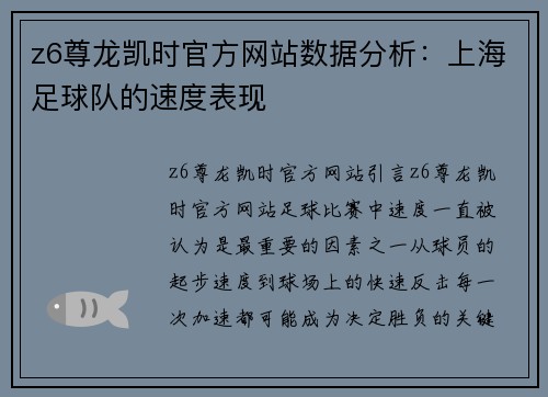 z6尊龙凯时官方网站数据分析：上海足球队的速度表现